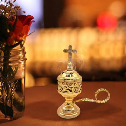 Europäischer Stil Haushalt Räucherstäbchen Brenner Weihrauchkegel Halter mit Kreuz Kleine Messing beschichtete Räucherstäbchen Brenner Bronze Farbe Katholisch