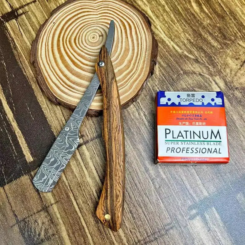 Rasiermesser mit tanfarbenem Holzgriff, professioneller Friseur-Rasierer für Augenbrauen und Rasur, Männer, austauschbare Klingen, Geschenk für Männer