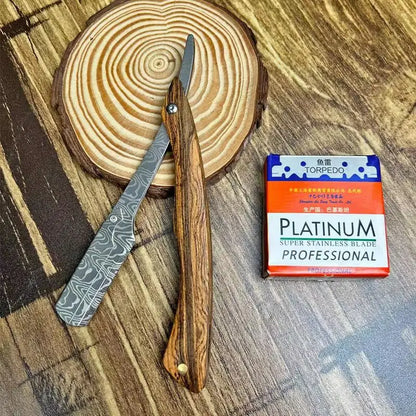 Rasiermesser mit tanfarbenem Holzgriff, professioneller Friseur-Rasierer für Augenbrauen und Rasur, Männer, austauschbare Klingen, Geschenk für Männer