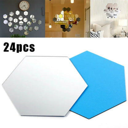 24pcs 3D Hexagon Spiegel Blätter Flexible abnehmbare selbstklebende Spiegel Wandaufkleber Zuhause Wohnzimmer Schlafzimmer Wanddekoration
