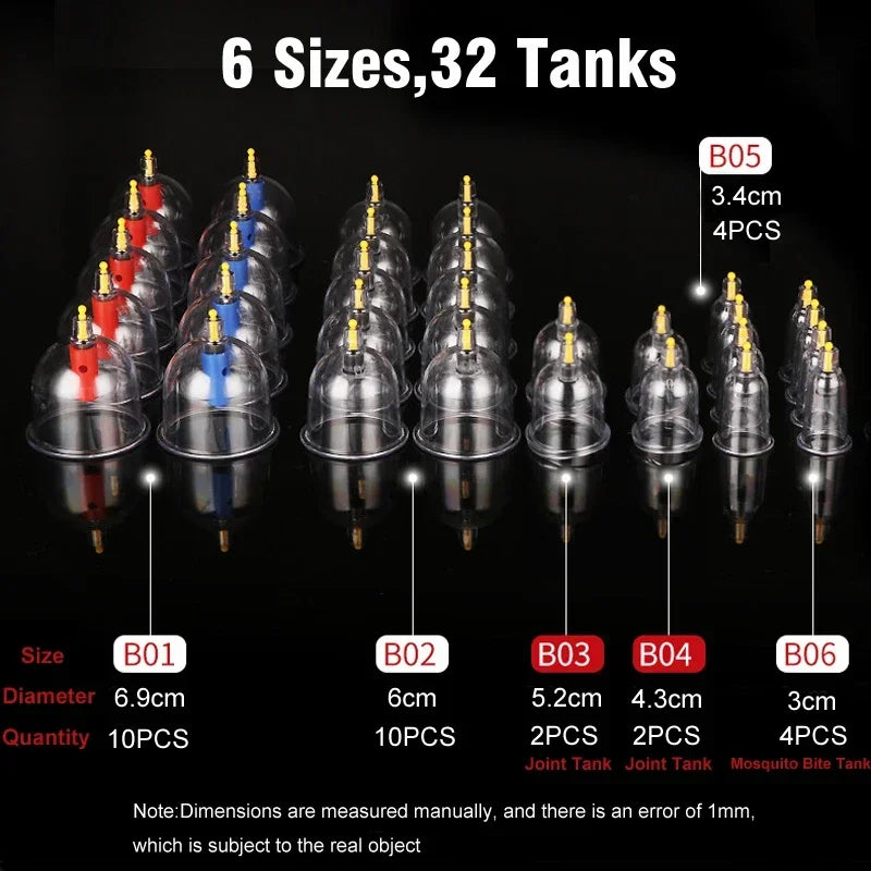 32-teiliges Set Vakuum-Schröpfen Massager Saugnapf-Set aus Kunststoff, Vakuum-Schröpfen Pumpe für Massage und Gesundheitspflege