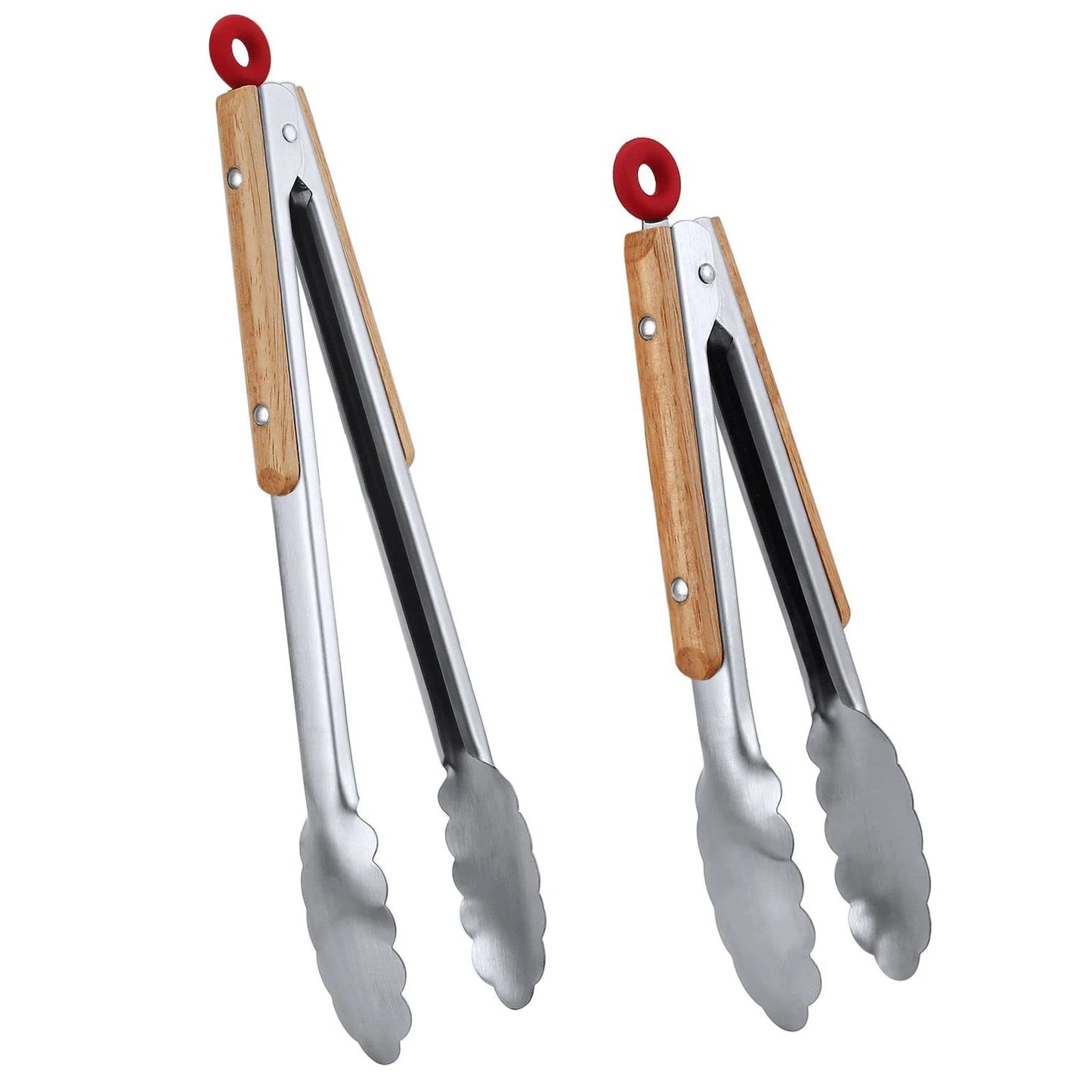 Leeseph Edelstahl-Küchenzange 9' und 12', verriegelbare Lebensmittelzange aus Metall mit Holzgriffen, Grillzange für Pfannen und Grill