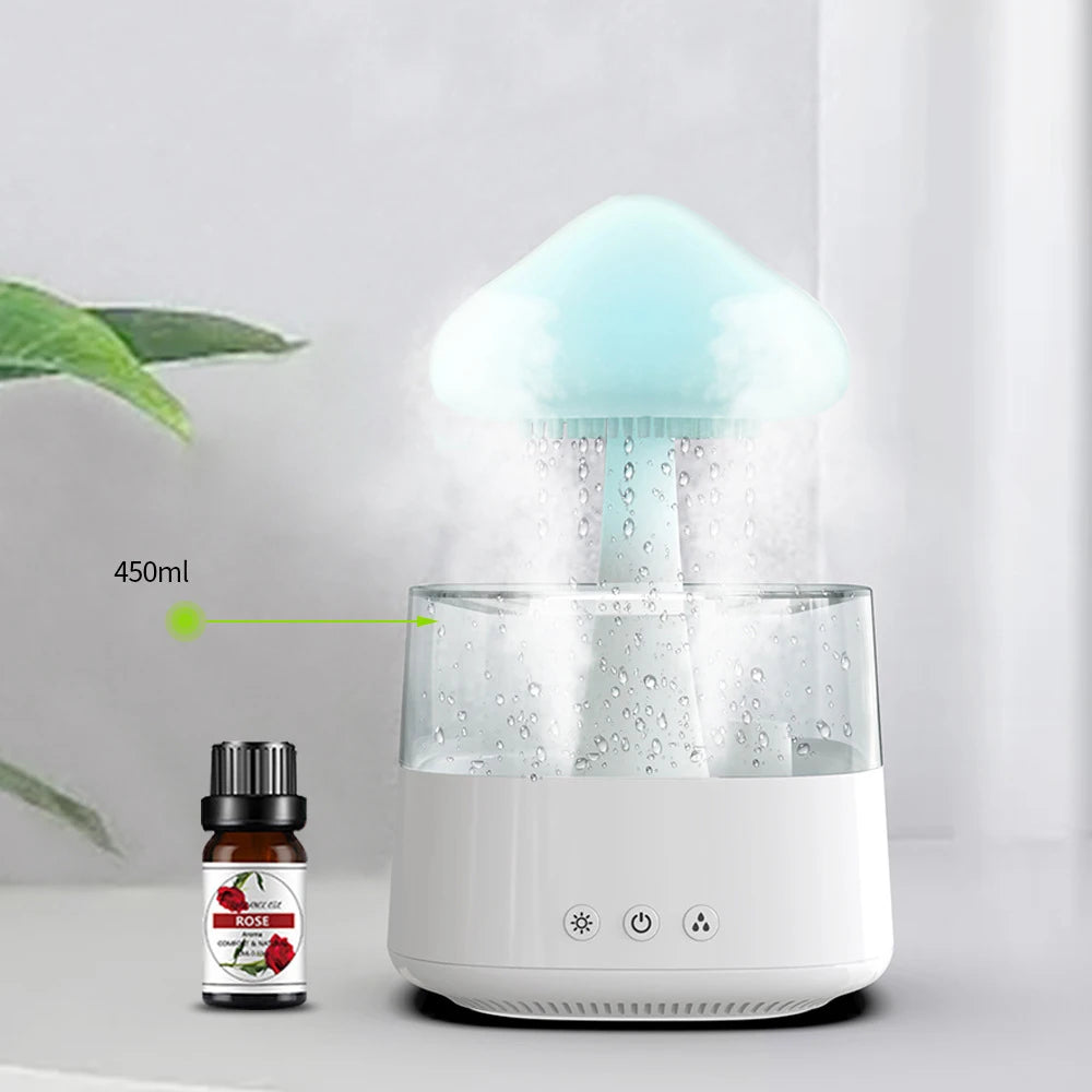 450ML Regenwolke Wassertropfen Luftbefeuchter Diffusor Ätherisches Öl Ultraschall-USB-Aromaparfum-Spray für Schlafzimmer Auto LED-Lampen