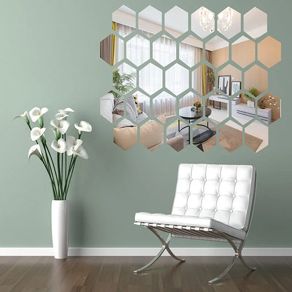48/6PCS 3D Spiegel Wandaufkleber Hexagon Acryl selbstklebende Mosaik Fliesen Aufkleber abnehmbare Wandaufkleber DIY Home Decor Kunst Spiegel