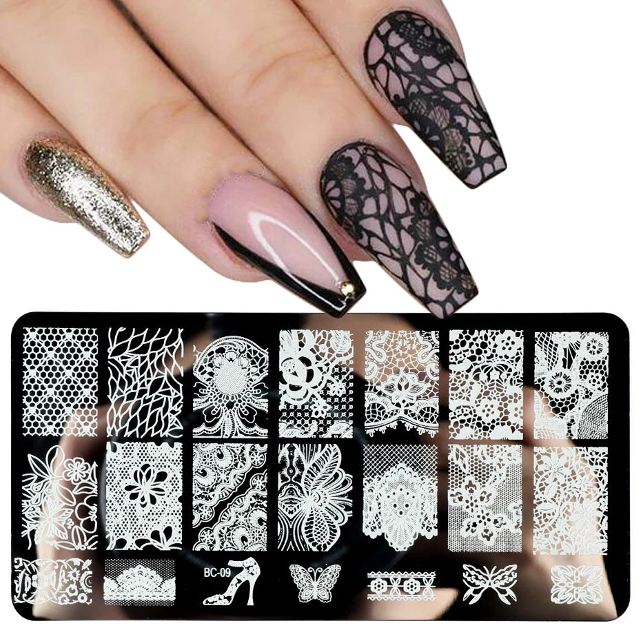 Spitzen-Nagelstempelplatten, Mandala, geometrische Blumen, Nagelkunst-Stempel-Vorlagen, polnische Druckschablonen, Maniküre-Werkzeuge