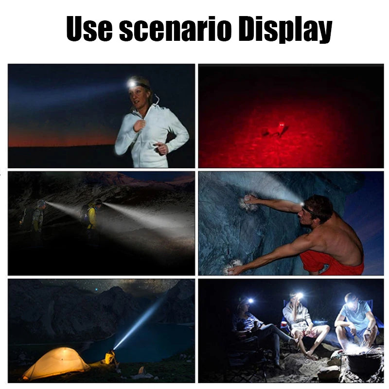 Leistungsstarke COB-LED-Stirnlampe USB Wiederaufladbare 4-Modi-Beleuchtungskopf-Taschenlampe mit 18650 eingebauter Batterie Camping Angellaterne