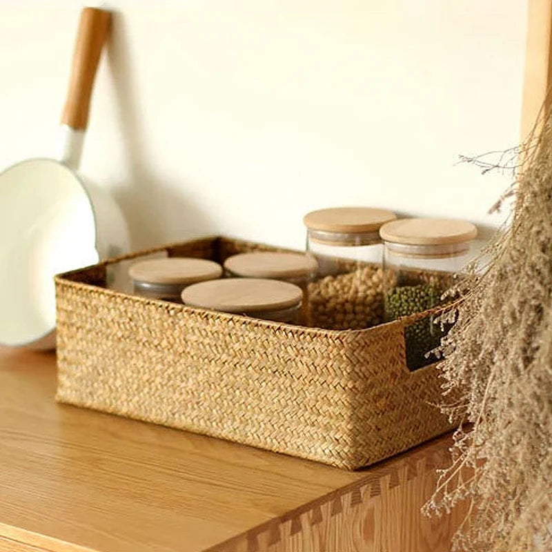 Gewebter Korb zum Organisieren von Kleinigkeiten Aufbewahrungskörbe Schublade Schrank Organzier Desktop Organizer Box Panier Rangement Cesta Mimbre