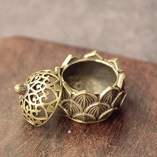 Retro Kupfer Lotus-Räucherstäbchenhalter – Kleine Lotus-Räucherstäbchenhalter aus Messing mit Deckel, Heimdekoration für Sandelholz-Räucherstäbchen