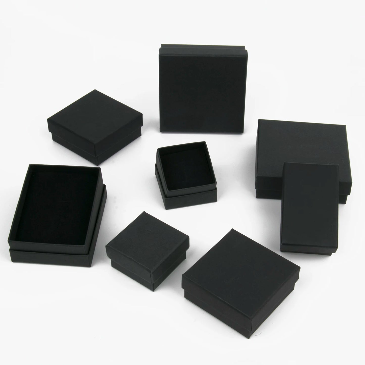 Schwarzes Papiermaterial, Schmuckschatullen, Karton, Anhänger, Geschenkbox, Taschen, rechteckige Halskette, Armbänder, Ohrringe, Verpackung, Aufbewahrungsboxen