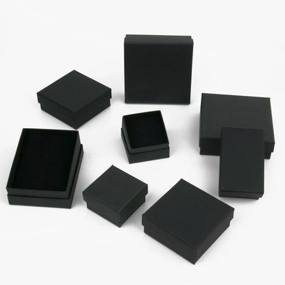 Schwarzes Papiermaterial, Schmuckschatullen, Karton, Anhänger, Geschenkbox, Taschen, rechteckige Halskette, Armbänder, Ohrringe, Verpackung, Aufbewahrungsboxen