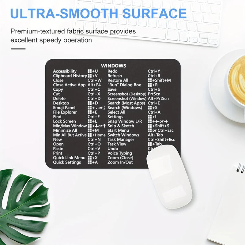 Schwarz Windows 11 10 Word Excel Tastenkombinationen Mauspad verdicktes 240X200X2mm dickes Computer Anti-Rutsch-Gummi-Mauspad