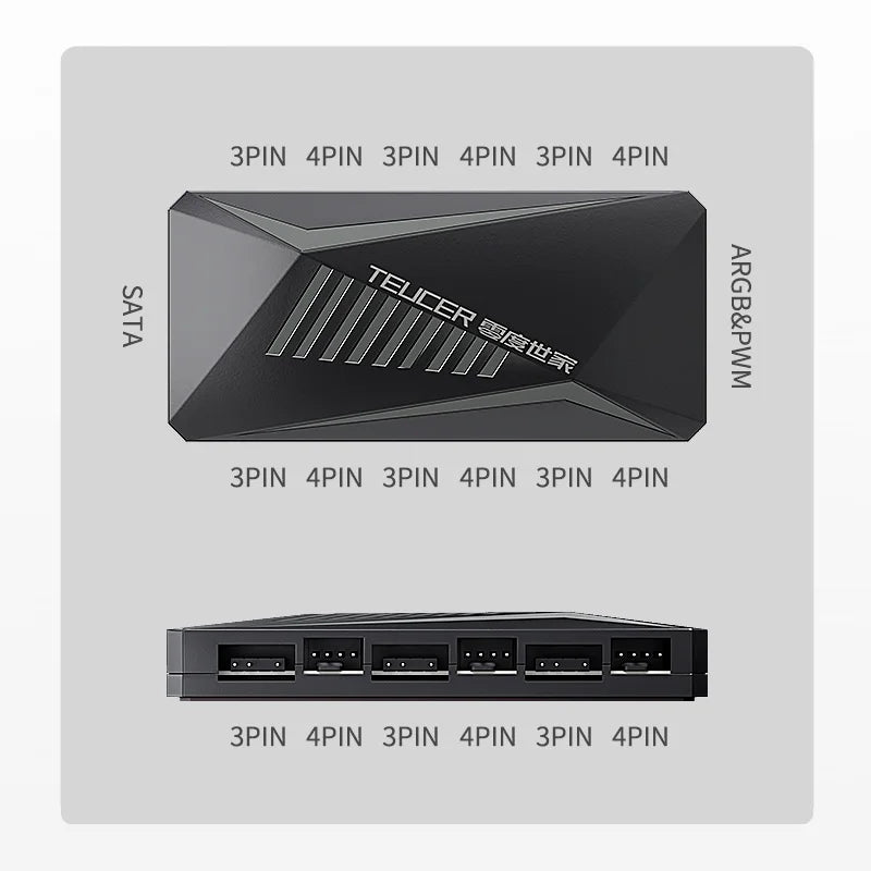 TEUCER LP-6P ARGB-Fernbedienung, 6-Wege-Splitter, 4-poliger PWM-Lüfter-Hub für Computer-PC-Gehäuse, Chassis, Kühler, SATA-Netzteil