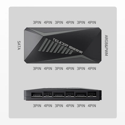 TEUCER LP-6P ARGB-Fernbedienung, 6-Wege-Splitter, 4-poliger PWM-Lüfter-Hub für Computer-PC-Gehäuse, Chassis, Kühler, SATA-Netzteil
