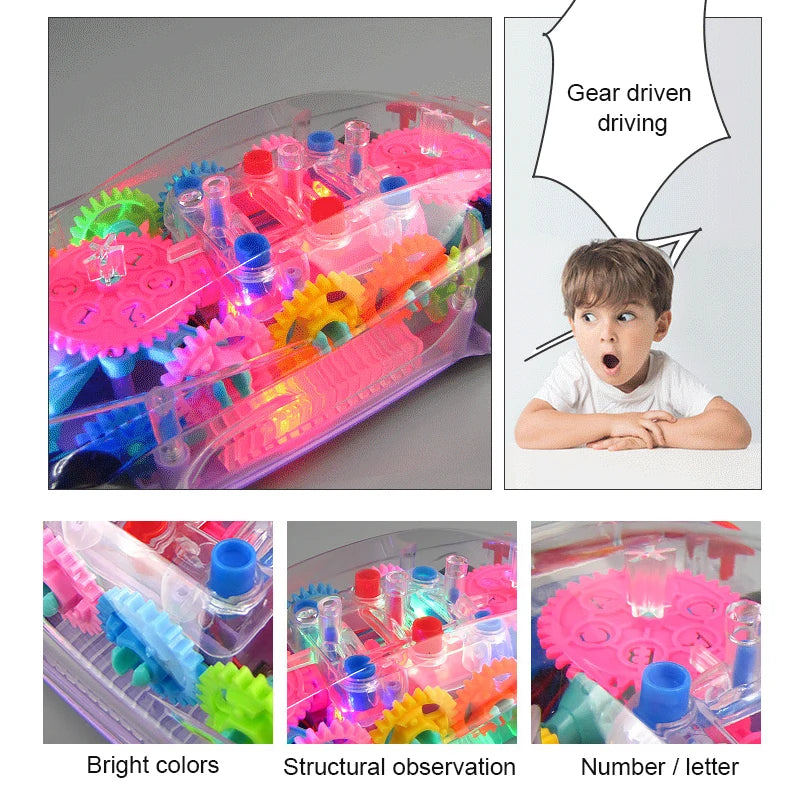 Kinder-blinkendes-elektrisches-Rennauto-Spielzeug-transparentes-Licht-bunte-LED-Musik-mechanisches-Getriebe-Fahrzeug-leuchtendes-Modell-Kinder-Geschenk