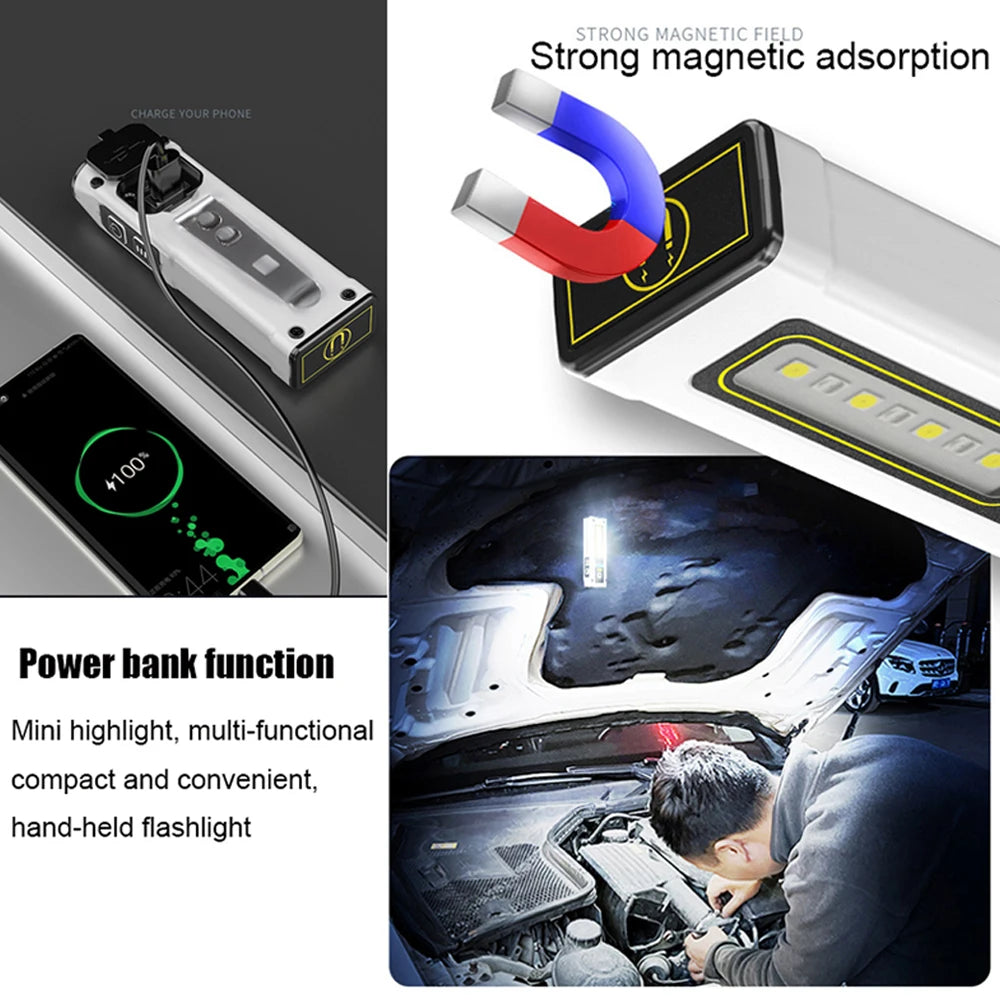 Multifunktionale Mini LED Taschenlampe – USB-C Laden, Tragbare Taschenlampe, Doppelte Lichtquelle, Stiftclip, Notlicht, Campinglampe