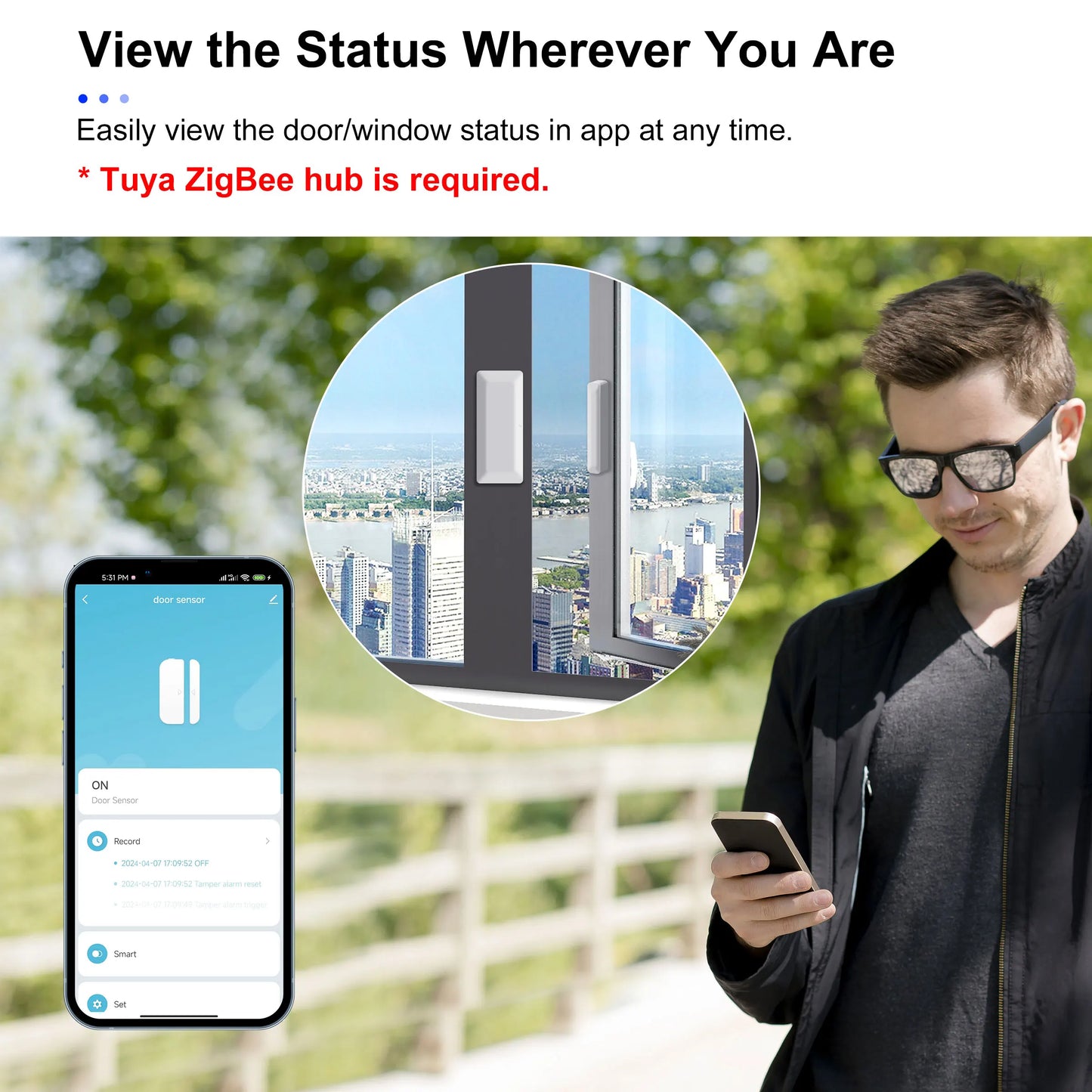 GIRIER Tuya ZigBee Tür- und Fenstersensor, intelligenter kabelloser Kontaktdetektor für die Sicherheit zu Hause, Arbeit mit Home Assistant ZigBee2MQTT
