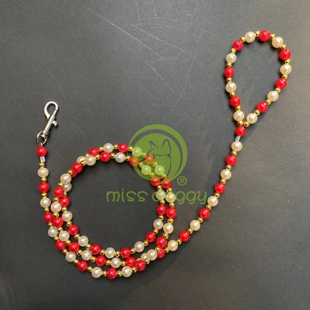 Luxus-Perlen-Perlen-Hundeleine-Kette-für-Haustiere-Weißgold-Leine-zum-Gassigehen-Hund-Katzenhalsband-Zubehör-Produkte-für-kleine-Hunde