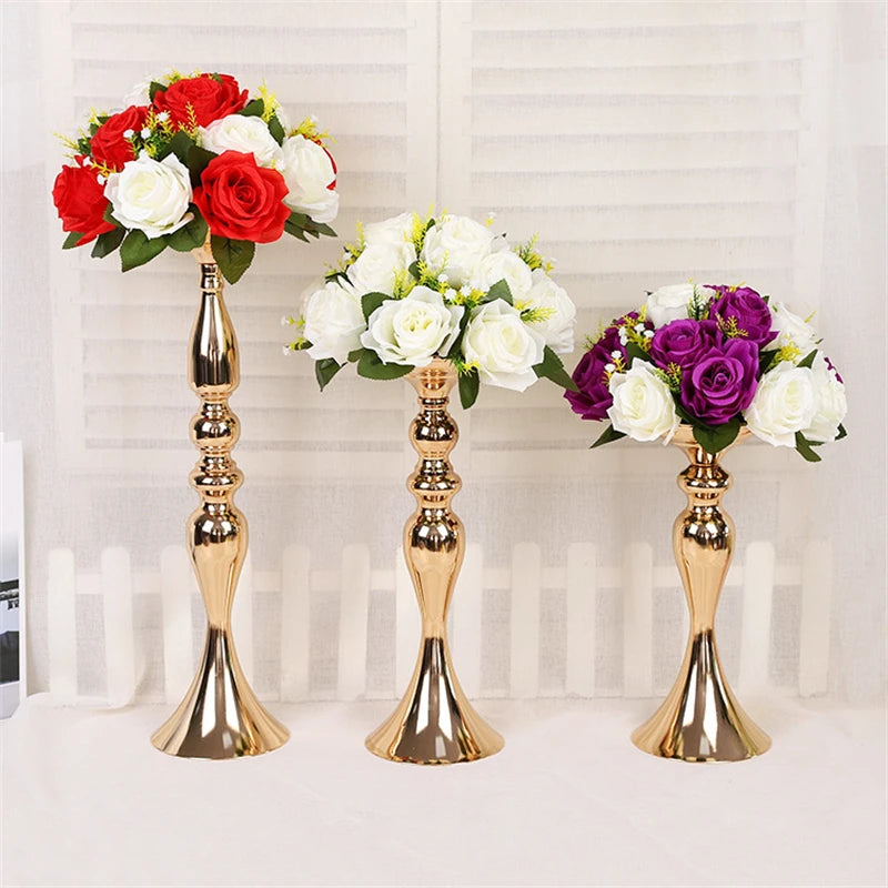 Weiß Golden Silber Kerze Metall Kerzenständer Blumenständer Vase Tisch Tafelaufsatz Event Blumenständer Straße Blei Hochzeit Dekor