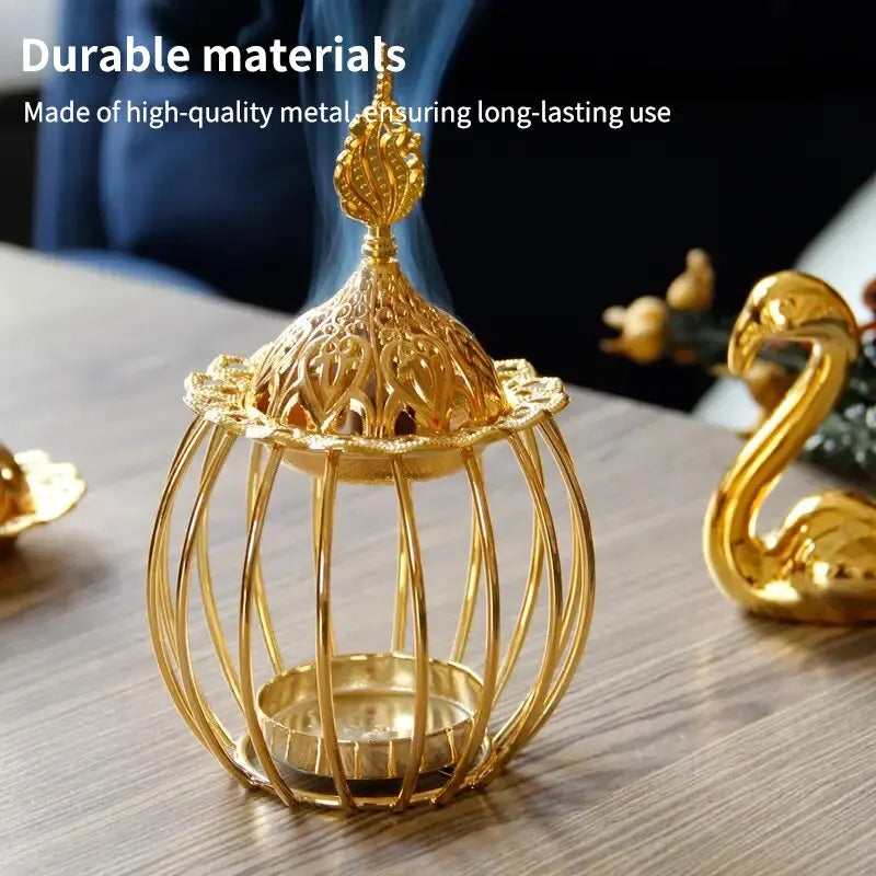 Arabisches Gold Räucherstäbchenbrenner Indoor Kerzen Ätherische Öle Aromatherapie-Lampe Sandelholz Eisen Räucherstäbchenbrenner Zuhause Vogelkäfig Form
