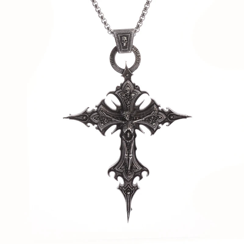 Vintage Gothic Kreuz-Schädel-Anhänger Halskette für Männer: Modisches Punk-Schmuckstück für Partys, Trendiger Schmuck, Halloween-Geschenk.