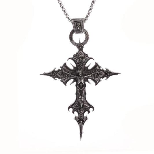 Vintage Gothic Kreuz-Schädel-Anhänger Halskette für Männer: Modisches Punk-Schmuckstück für Partys, Trendiger Schmuck, Halloween-Geschenk.