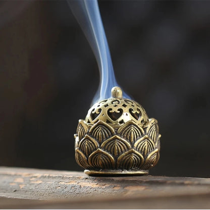 Retro Kupfer Lotus-Räucherstäbchenhalter – Kleine Lotus-Räucherstäbchenhalter aus Messing mit Deckel, Heimdekoration für Sandelholz-Räucherstäbchen