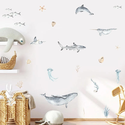 wal-hai-delfin-seestern-qualle-aquarell-wandaufkleber-abnehmbare-vinyl-wandtattoo-wandbild-kinderzimmer-kinderzimmer-wohnkultur