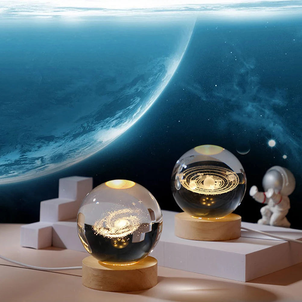 3D USB LED Night Light Galaxy Kristallkugel Tischlampe Planet Mond Lampe Schlafzimmer Wohnkultur für Kinder Party Kinder Geburtstag Geschenke