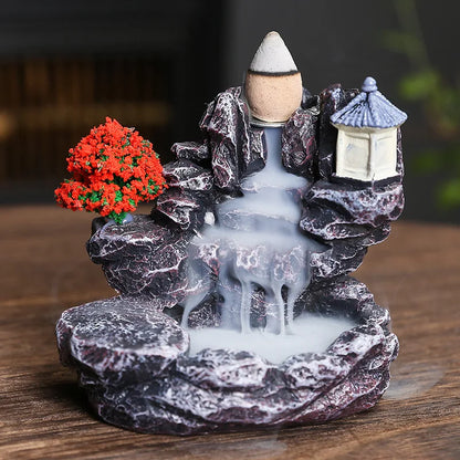 Rückfluss Räucherstäbchenhalter – Wasserfall Räucherbrenner, Aromatherapie Deko-Ornament für Zuhause, inklusive Rückfluss Räucherkegel