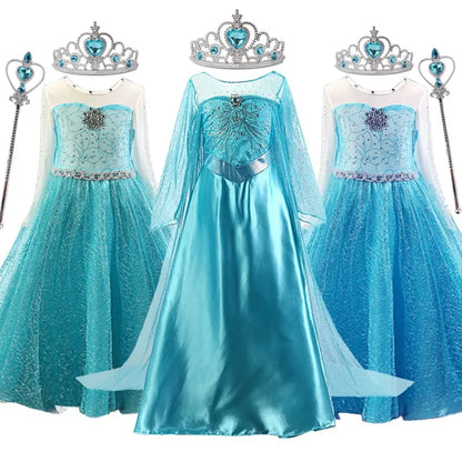 Elsa-Kleid für Mädchen (3-10 Jahre): Prinzessinnenkleid für Kinder, Kostüm für Geburtstagsfeiern, Halloween, Karneval, Ostern und Cosplay.