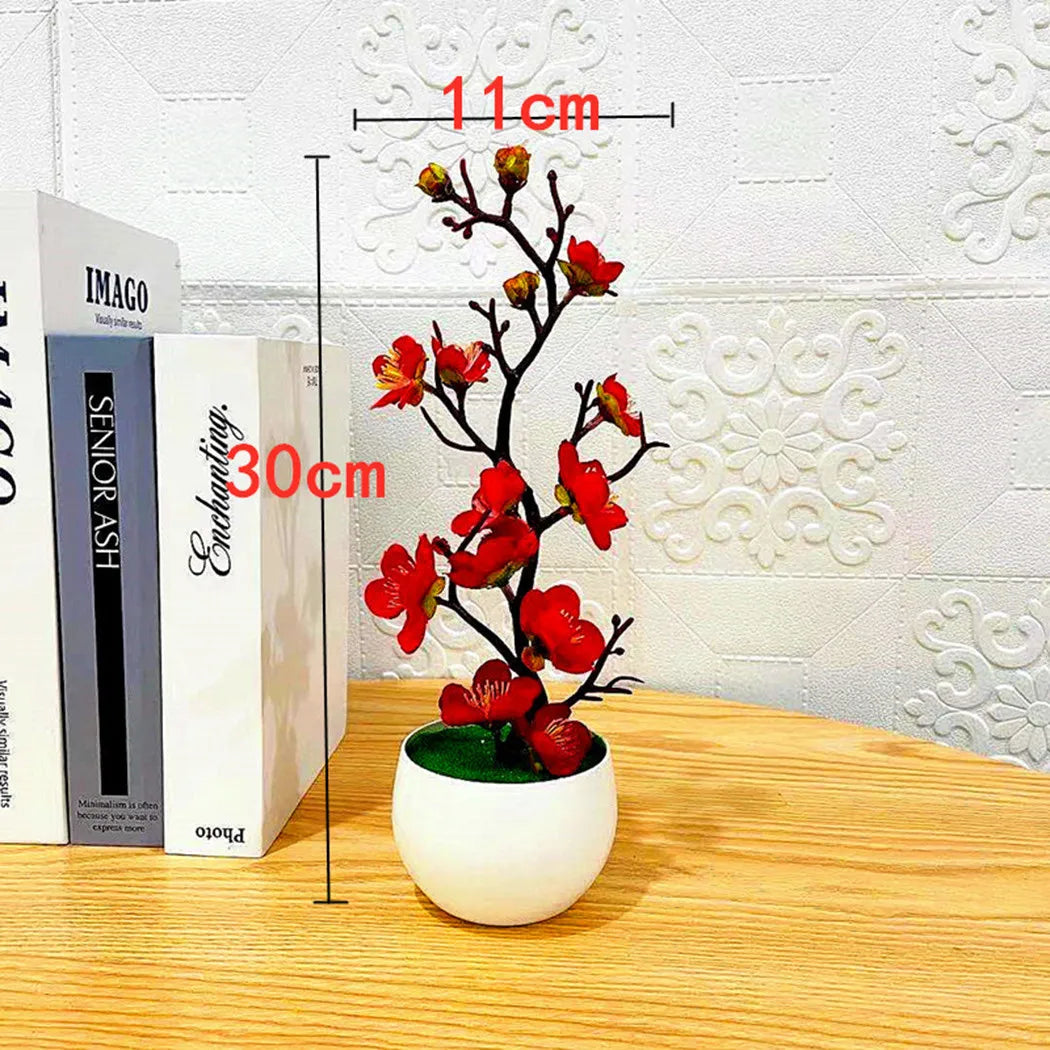 Künstliche Simulationspflanze im Topf, Pflaumenblüten-Bonsai, 11,8*4,3 Zoll, für Heim, Büro, Garten, Küche, Wohnzimmer und Tischdekoration