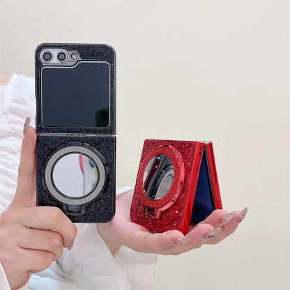 Schminkspiegel – Für voll geschmückte Hülle für Samsung Z Flip 5, Z Flip 6, 4, 3, Magnetische Hülle für Galaxy Z Flip 4, vergoldete Halterung