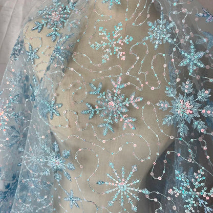 Blue Mesh Stickerei Snowflake Pailletten Kleidung Stoff DIY Damen Rock Kleid Doll Kleidung Mesh Accessoires