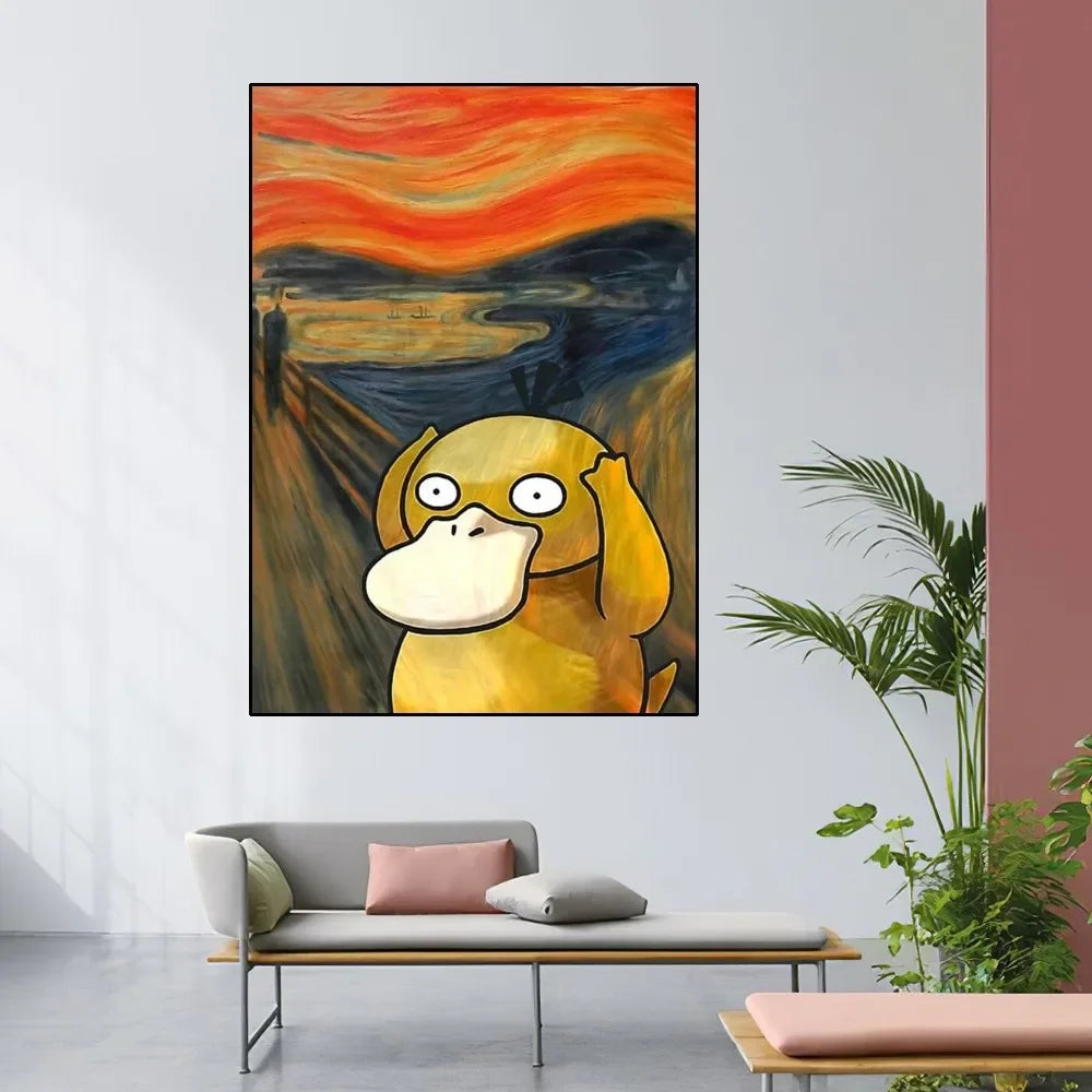 MINISO Pokemon Psyduck Poster Zuhause Zimmer Dekor Wohnzimmer Schlafzimmer Ästhetische Kunst Wandmalerei Aufkleber