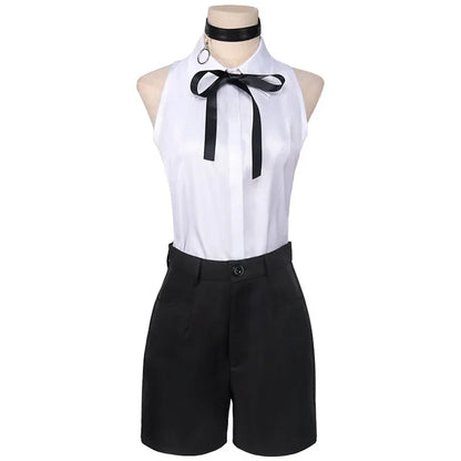 Kostüm Cosplay Anime Chainsaw Man Reze: Cosplay-Uniform-Set mit Halskette und Perücke, Halloween- und Karnevalsparty-Kleid für Mädchen.