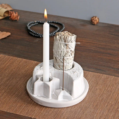 4-in-1 Keramik Kerzen & Räucherstäbchen Halter Morandi Farbe mit niedlichen Sternen und Mond Design Perfekt für Salbei Palo Santo Räucherstäbchen