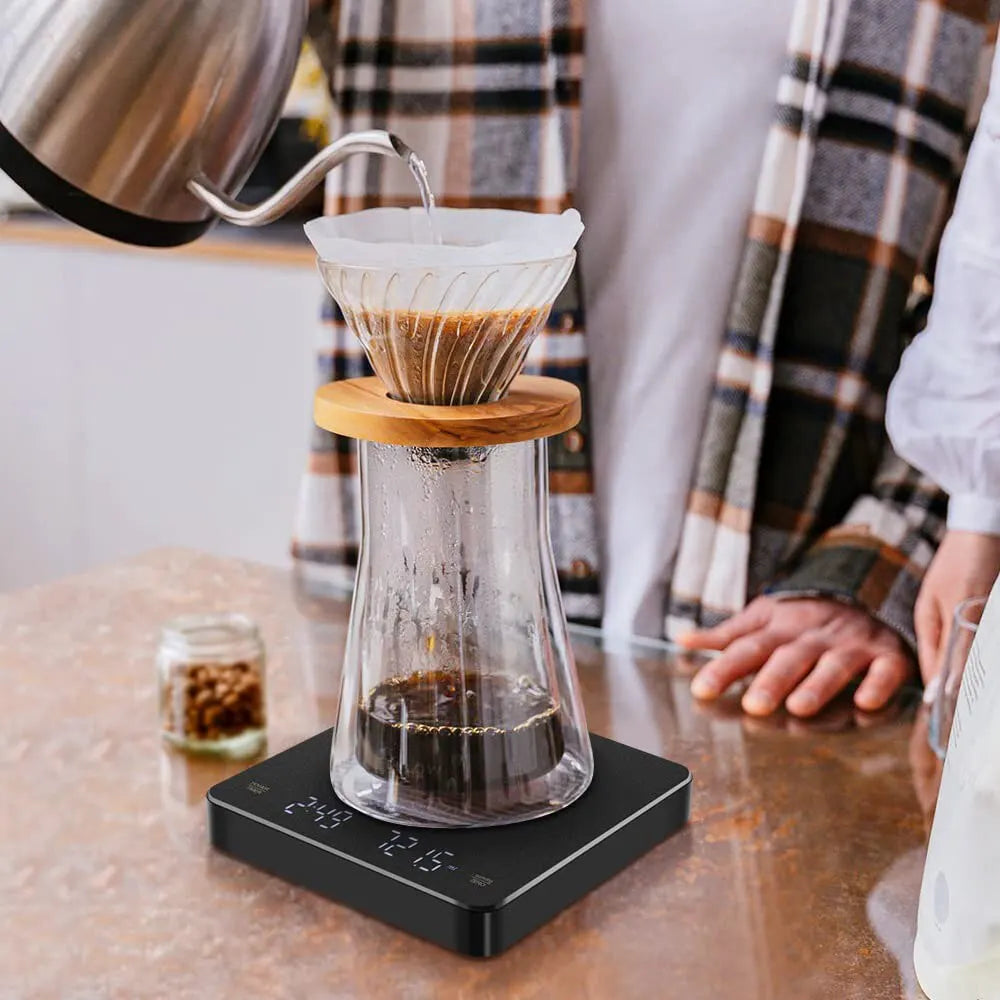 Digitale Kaffeewaage mit Timer LED-Bildschirm Espresso USB 3kg Max.Gewicht 0,1g Hochpräzise misst in oz/ml/g Küchenwaage