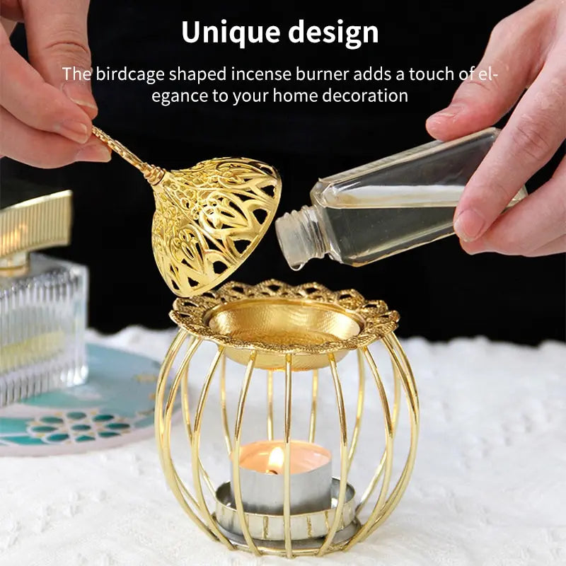 Arabisches Gold Räucherstäbchenbrenner Indoor Kerzen Ätherische Öle Aromatherapie-Lampe Sandelholz Eisen Räucherstäbchenbrenner Zuhause Vogelkäfig Form