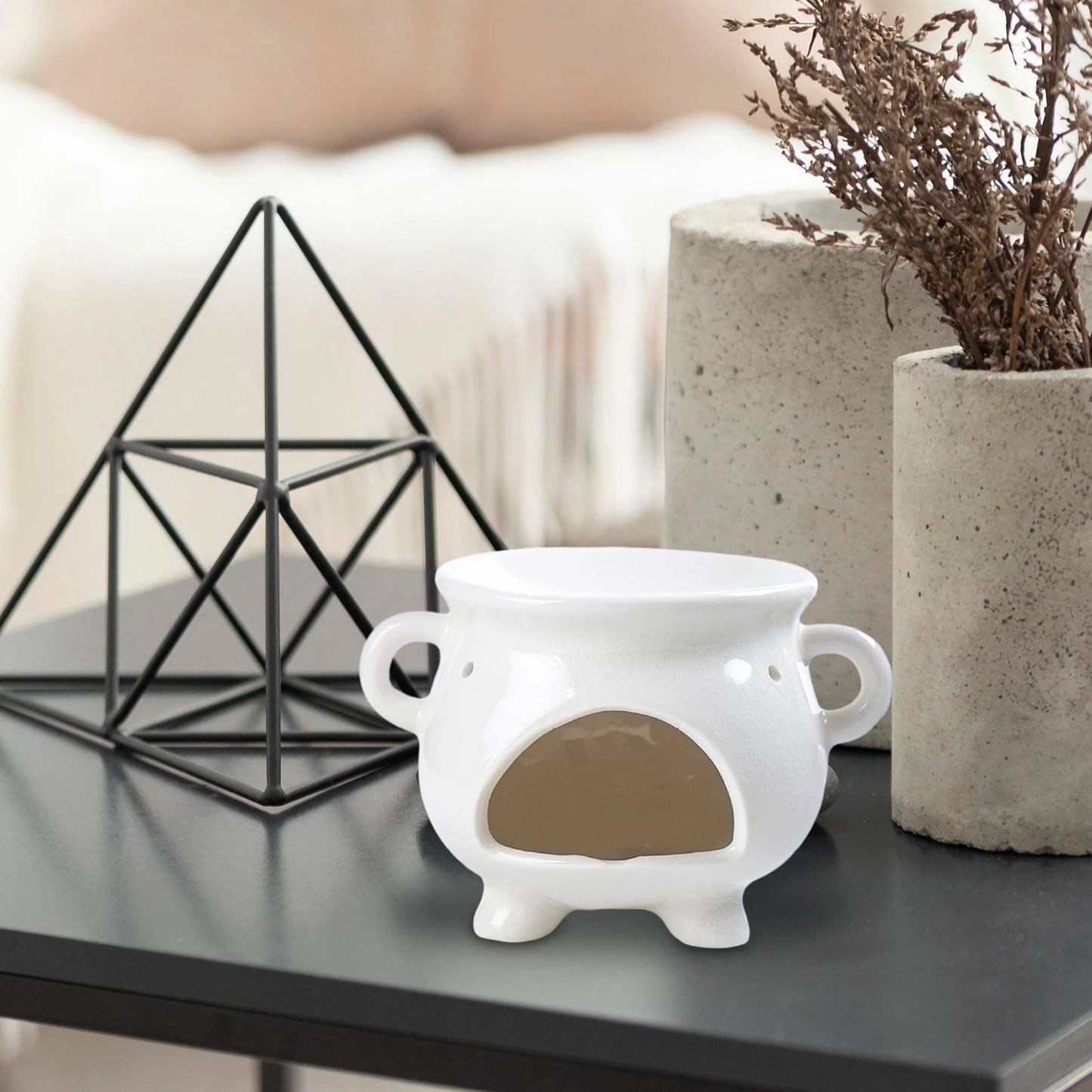 Keramik Teelichthalter und Ätherischer Öl-Diffuser – Desktop Ornament, Duftwärmer für Büro, Yogaraum oder Sauna