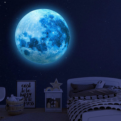 Glow in The Dark Moon Wandaufkleber für Kinder Baby Zimmer 3D Space Planet Wandaufkleber Wohnzimmer Home Decals
