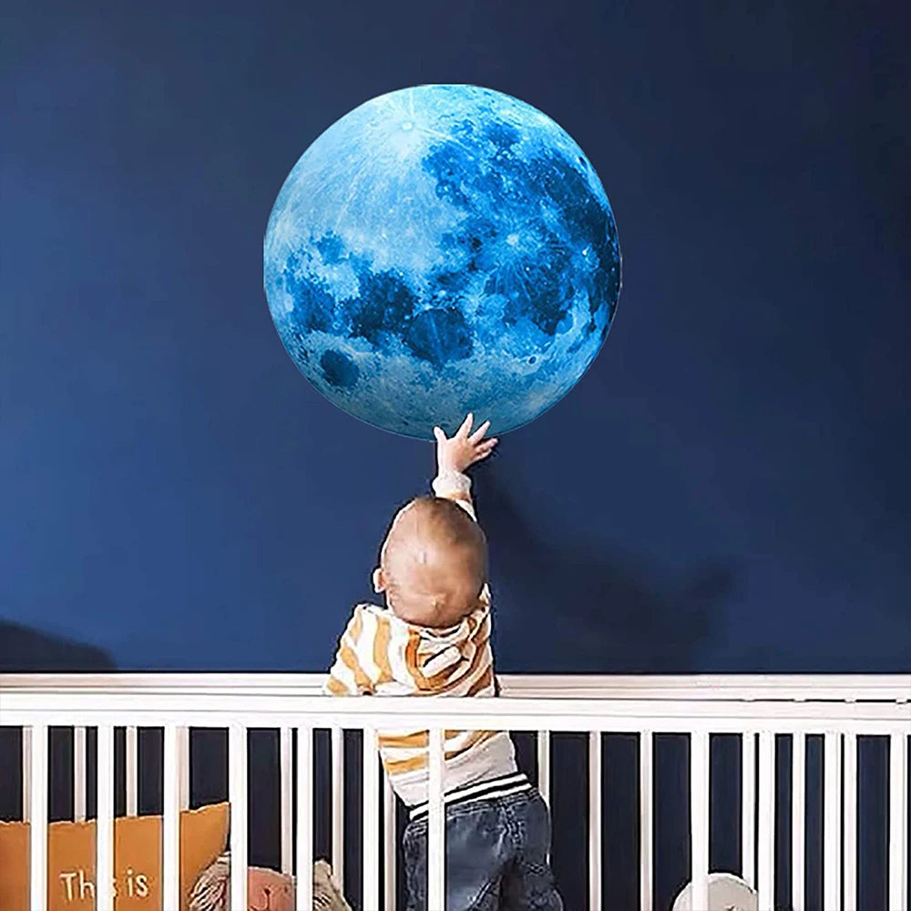 Glow in The Dark Moon Wandaufkleber für Kinder Baby Zimmer 3D Space Planet Wandaufkleber Wohnzimmer Home Decals