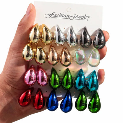 Neue 3 Paar / Set Chunky Wassertropfen Creolen Duplikate für Frauen Dicke Metallic-Farbe Acryl Tear Drop Ohrring Leichter Schmuck