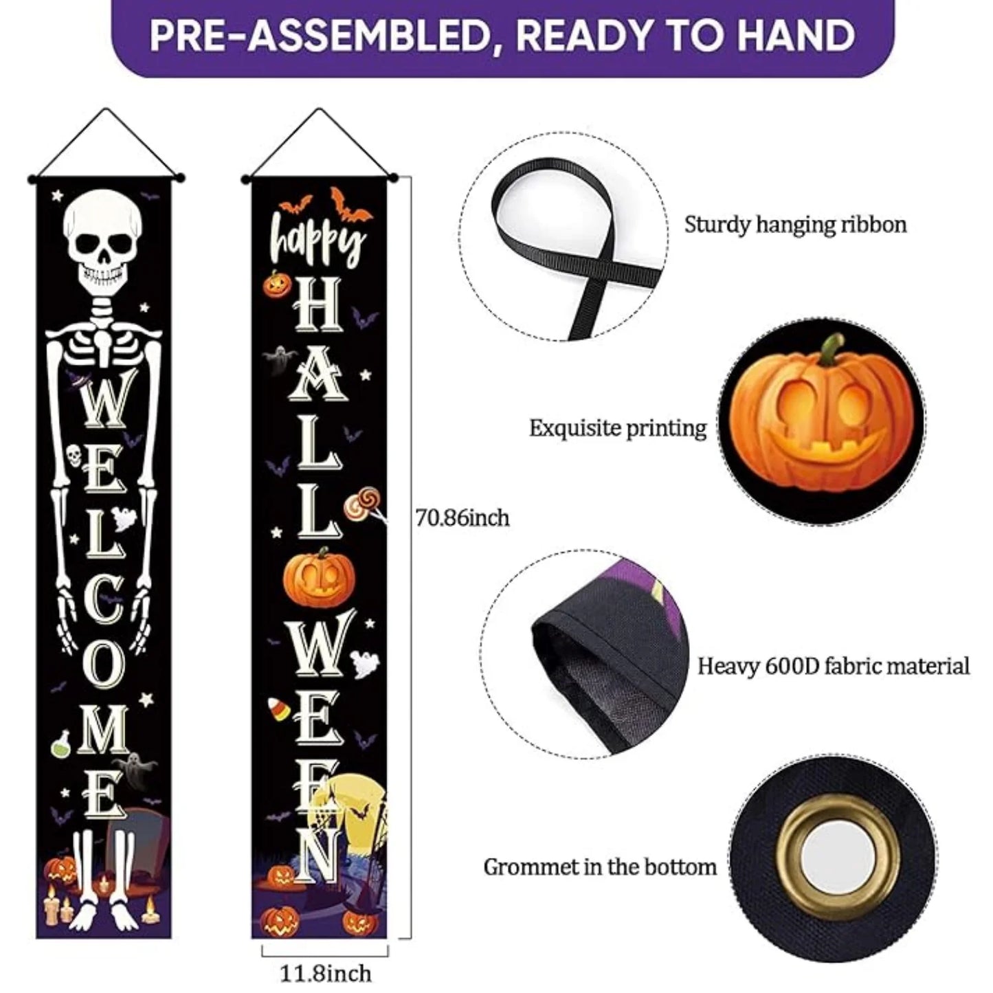 Halloween Hängende Türvorhang-Banner: Kürbis- und Geisterdesign, "Happy Halloween" Dekorationen für Zuhause, Trick-or-Treat, gruselige Partyzubehör.