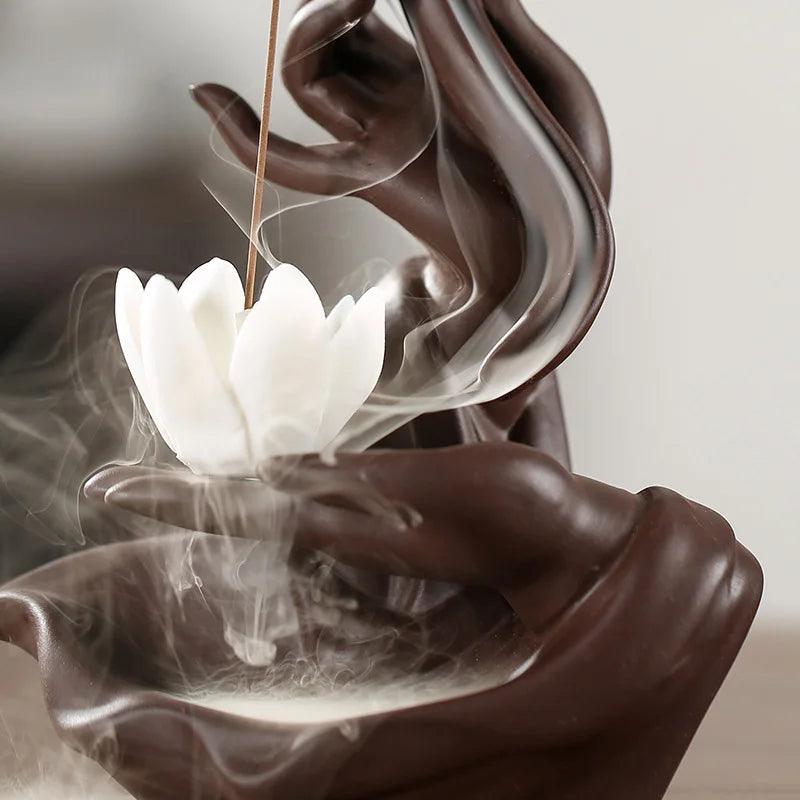 Kreative Keramik Lila Sand Räucherstäbchen Brenner Zen Buddhist Hand Rückfluss Räuchergefäß Lotus Drachen Form Räucherstäbchen Ofen Home Decorations