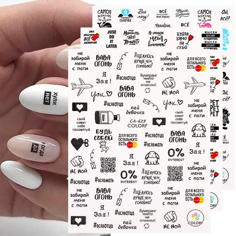 1 Stück 3D-Nagelsticker – Englische Buchstaben, Nagelfolie, Herzdesign, Nagelaccessoires, modische Maniküreaufkleber