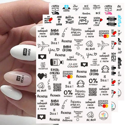1 Stück 3D-Nagelsticker – Englische Buchstaben, Nagelfolie, Herzdesign, Nagelaccessoires, modische Maniküreaufkleber