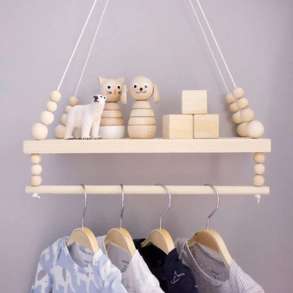 Nordische Holzperlen Wandbehang Regal Schaukel Seil Schwimmende Regale Display Storage Rack Dekor für Zuhause, Büro, Café