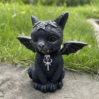 Schwarze Katzenstatue: Mysteriöse, niedliche Hexenkatzen-Figur, handbemalte Skulptur, Hexendekoration, Schreibtisch-Ornament für Halloween, 1 Stück.