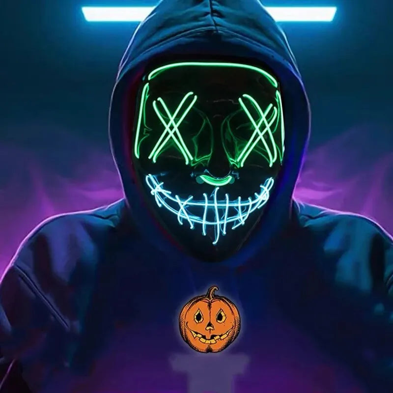 LED Dual-Color Leuchtmaske: Halloween-Buchstabe "V" Horrormaske, Rollenspiel-Karneval-Maske mit Kaltlicht-Effekt.