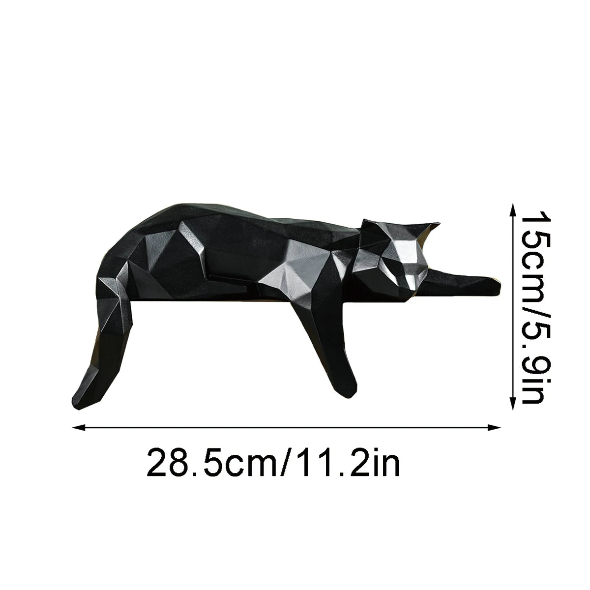 Weiße und schwarze Katzenstatue - Geometrische, moderne Raumdekor-Figur, Skulptur für Heim und Büro, als Tisch-, Regal- und Schreibtischdekoration, liegende Katze